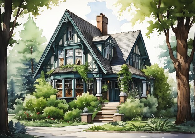 casa telhado verde campanário norma desenho limpo floresta topo classificado