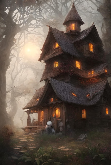 Casa de terror oscura en el bosque