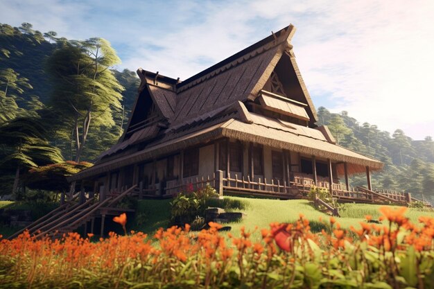 Casa de Toraja con vistas a las colinas y montañas