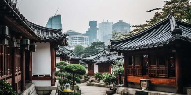 casa tradicional coreana aldea cerca de la ciudad