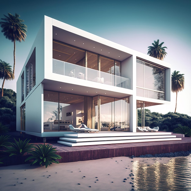 casa tropical moderna e elegante com piscina villa de luxo generative ai