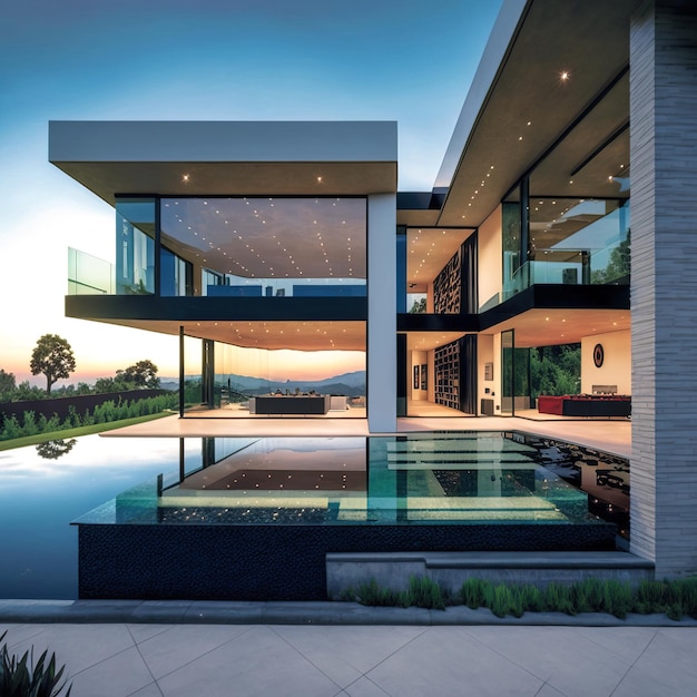 casa tropical moderna e elegante com piscina villa de luxo generative ai