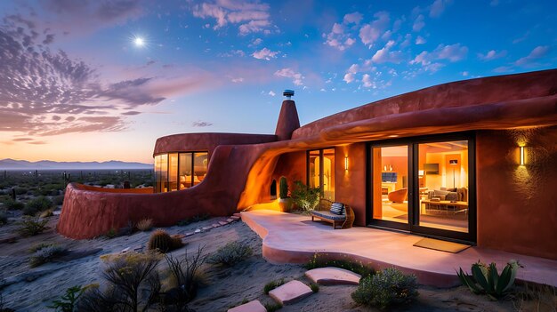 Foto una casa única y elegante en el desierto con increíbles vistas.