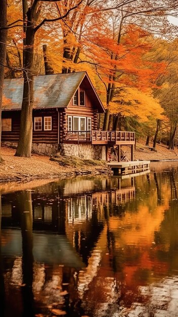 Foto casa de vacaciones frente al lago en otoño