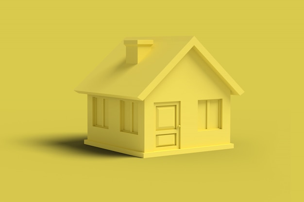 Casa vazia amarela em uma imagem abstrata de fundo amarelo 3D render