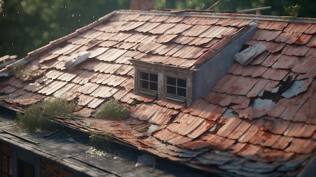 Casa velha com telhado danificado Generative Ai
