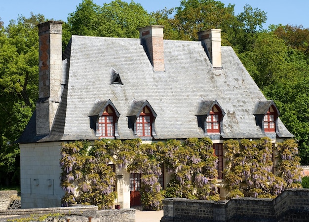 Casa velha típica com flores Loire Valley França