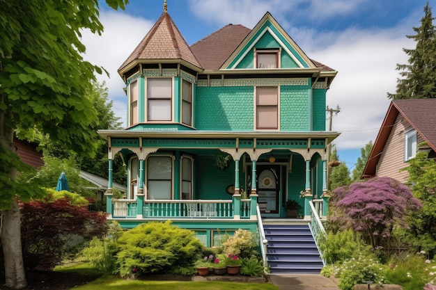 Casa victoriana con porche envolvente y exterior recién pintado