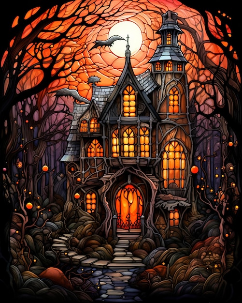 La casa de vidrio de Halloween en el bosque