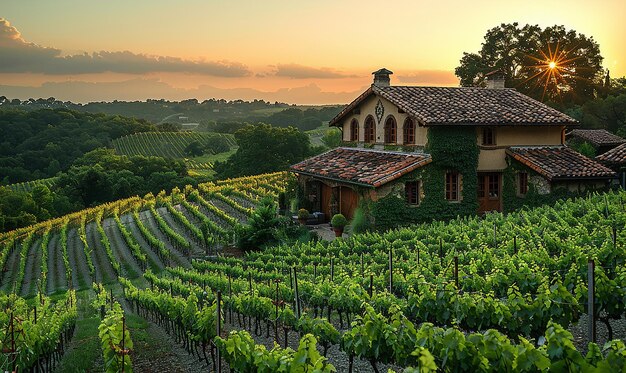 una casa con un viñedo en la parte superior