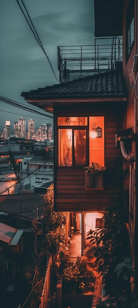 Una casa con vista a las luces de la ciudad