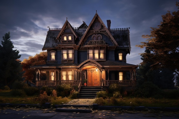 Casa vitoriana assustadora projetada para o Halloween nos Estados Unidos Fundo de Halloween