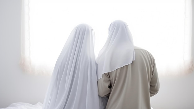 Foto casais muçulmanos esposa e marido prontos para o hajj