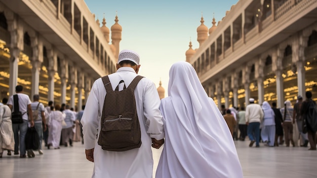 Foto casais muçulmanos esposa e marido prontos para o hajj
