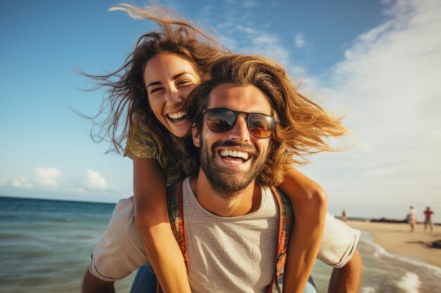 Foto casal a desfrutar juntos e conceito de viagem