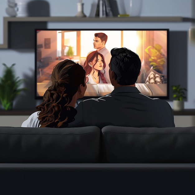 casal a ver séries na televisão inteligente