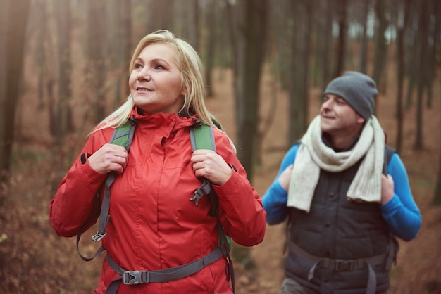 Casal admirando a natureza na floresta