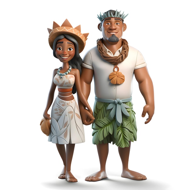 Casal afro-americano com malas na ilustração 3D de fundo branco