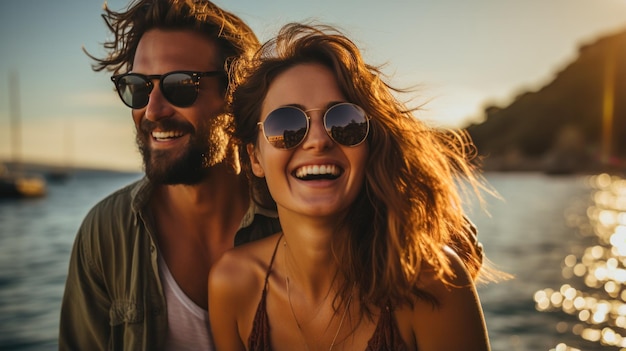 Casal alegre de férias na praia