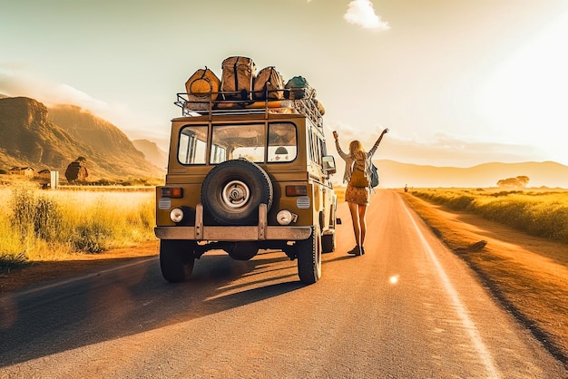 Casal apaixonado embarcando em uma aventura de viagem Capturando a emoção e a liberdade de viajar