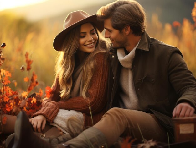 Casal apaixonado está aproveitando um dia romântico de outono