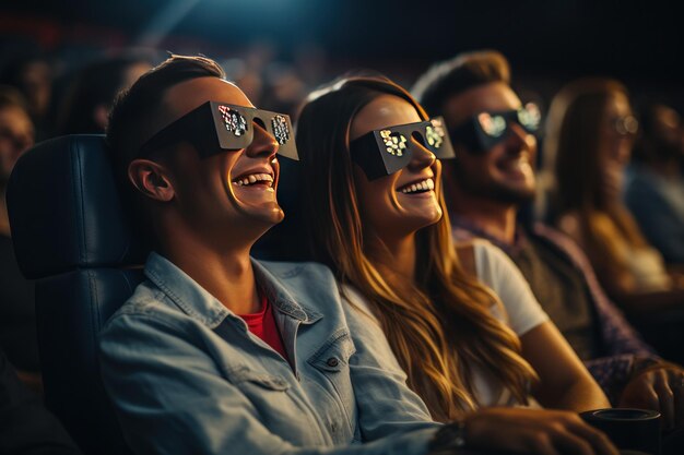 Foto casal assistindo a um filme no cinema com óculos vr gerar com ai