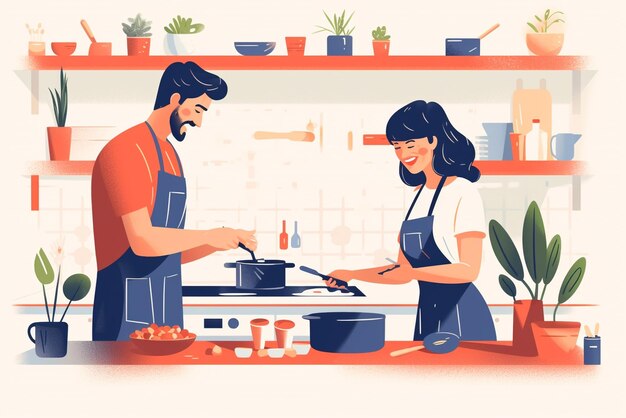 casal cozinha juntos em sua cozinha