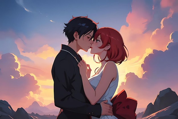 Foto casal de anime a beijar-se