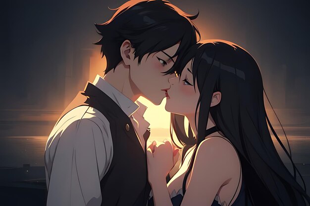 Foto casal de anime a beijar-se