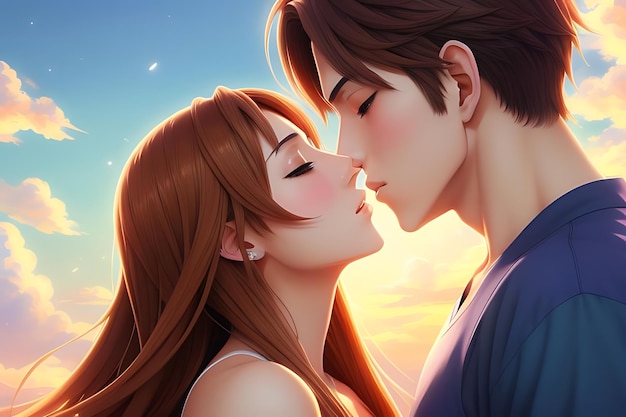 casal de anime a beijar-se