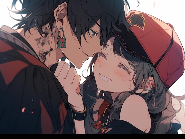 Casal de anime se beijando na frente de um fundo branco generativo ai