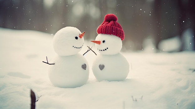 Casal de boneco de neve fofo Ilustração AI GenerativexA