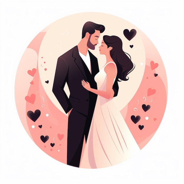 Casal de casamento apaixonado Ilustração vetorial em plano com estilo moderno