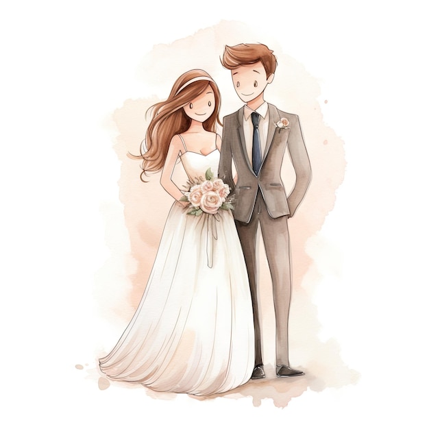 Casal de casamento em aquarela