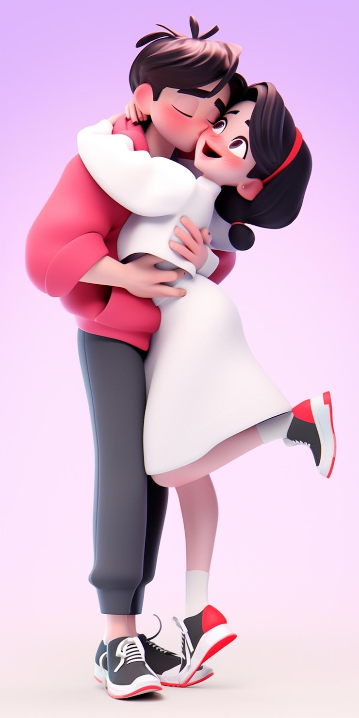 Foto casal de desenho animado se abraçando em um abraço generativo ai