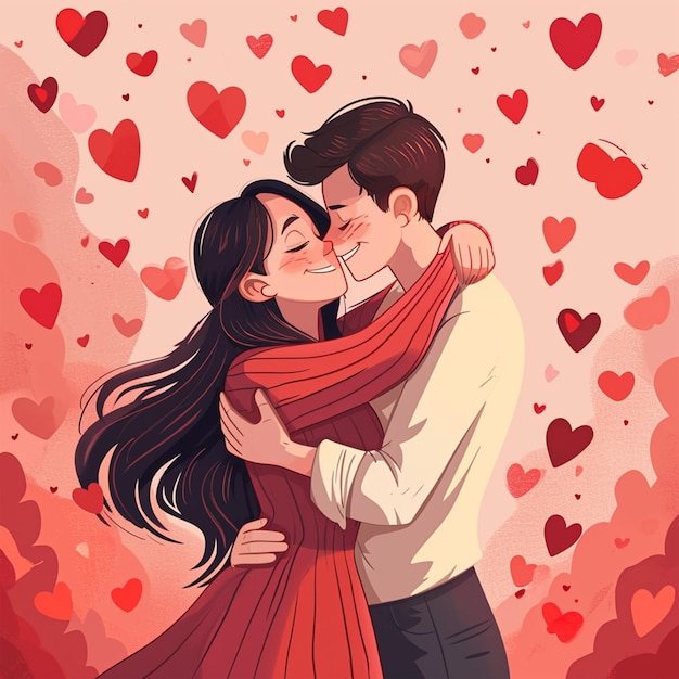 casal de desenhos animados do dia de valentino com o fundo de hart