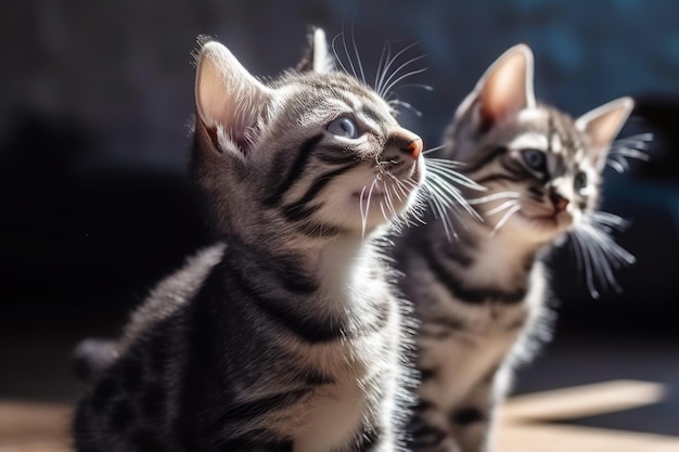 Casal de gatinhos um ao lado do outro em cima da mesa Generative AI