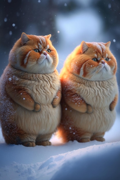 Casal de gatos parados um ao lado do outro na neve generativa ai