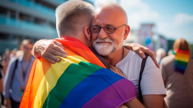 Foto casal de homens em manifestação lgbt