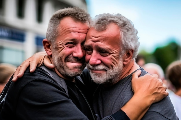 casal de homens em manifestação LGBT