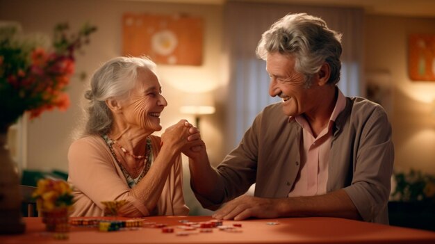 casal de idosos a jogar cartas