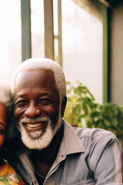 Casal de idosos africanos felizes divertindo-se abraçando-se enquanto sorriam para a câmera