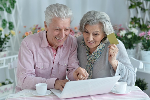 Casal de idosos com um laptop