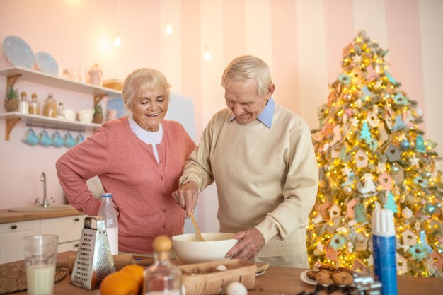 Casal de idosos cozinhando na cozinha