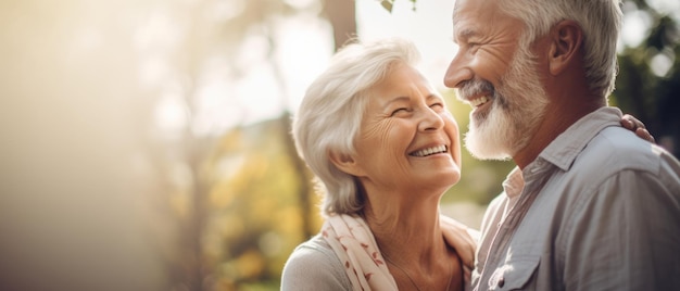 Foto casal de idosos feliz com fundo desfocado ia generativa