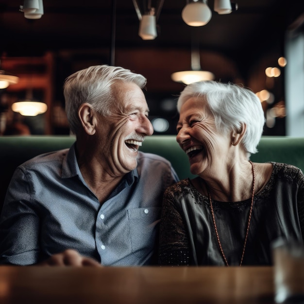 Casal de idosos feliz no restaurante