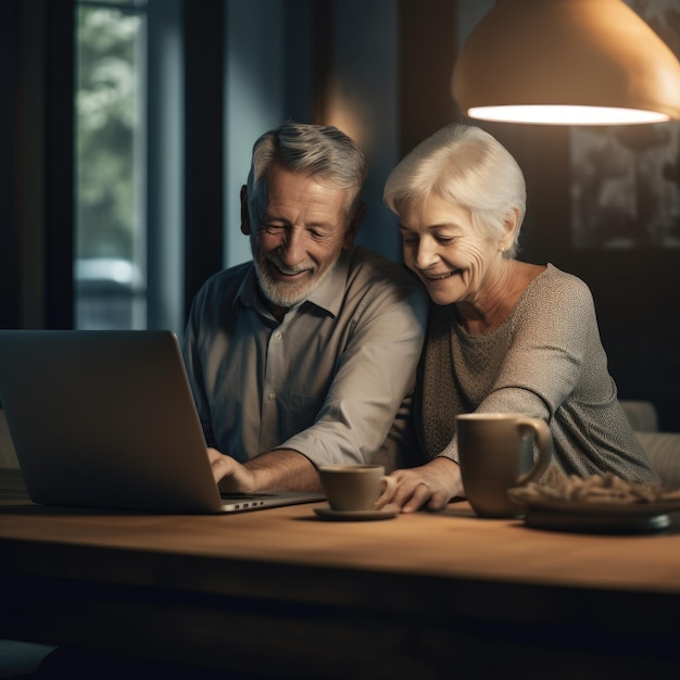 Casal de idosos usando um laptop