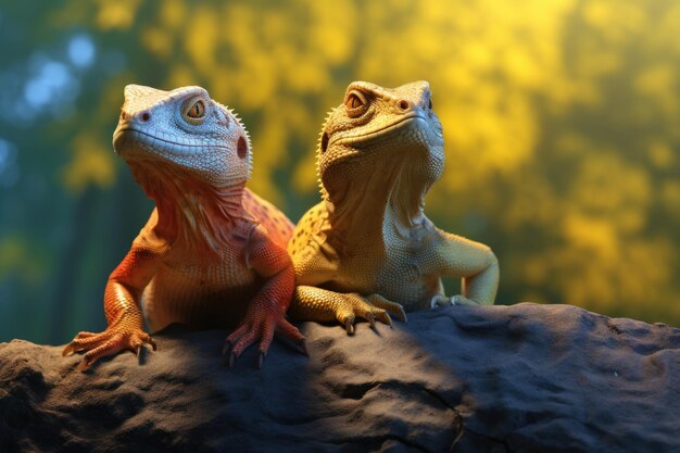 Casal de lagartos se aquecendo em uma pedra quente