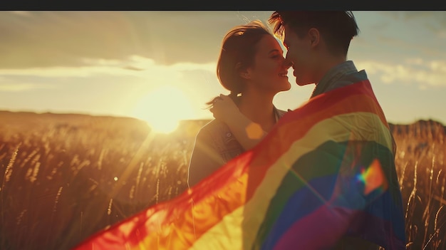 Casal de lésbicas LGBT momentos de amor conceito de felicidade pôr do sol