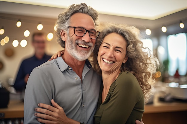 Foto casal de meia-idade dentro de casa